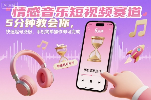 情感音乐短视频赛道,5分钟教会你,快速起号涨粉,手机简单操作即可完成-网赚副业网