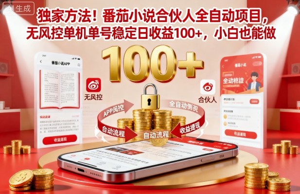 独家方法！番茄小说合伙人全自动挂G项目，无风控单机单号稳定日收益100+，小白也能做【揭秘】-网赚副业网