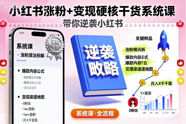 小红书涨粉+变现硬核干货系统课,带你逆袭小红书-网赚副业网