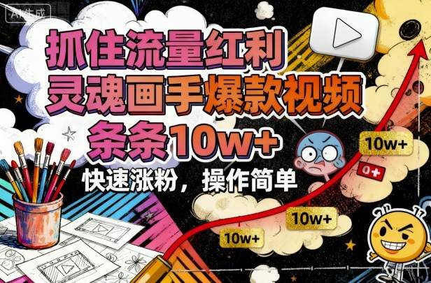 抓住流量红利,灵魂画手爆款视频,条条10w+,快速涨粉,操作简单-网赚副业网