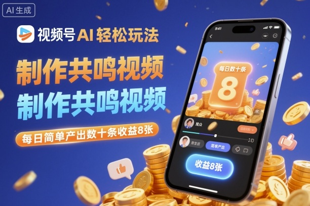 视频号AI轻松玩法,制作共鸣视频,每日简单产出数十条收益8张-网赚副业网
