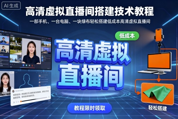 高清虚拟直播间搭建技术教程,一部手机、一台电脑、一块绿布轻松搭建低成本高清虚拟直播间-网赚副业网
