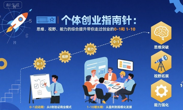 个体创业指南针,思维、视野、能力的综合提升带你走过创业的0-1和1-10【音频】-网赚副业网