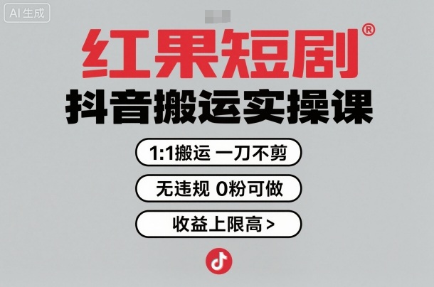 红果短剧拉新之抖音搬运实操课,1:1搬运,一刀不剪,无违规,0粉可做,收益上限高-网赚副业网