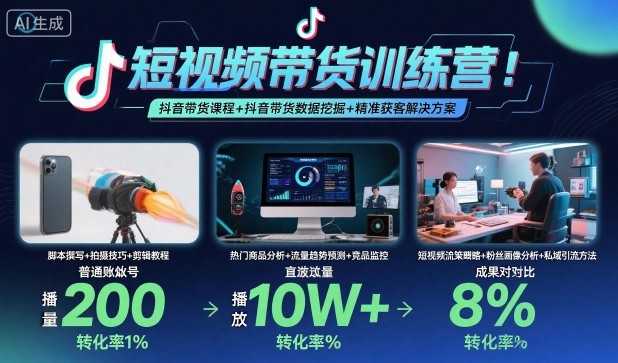 短视频带货训练营,抖音带货课程+抖音带货数据挖掘+精准获客解决方案-网赚副业网