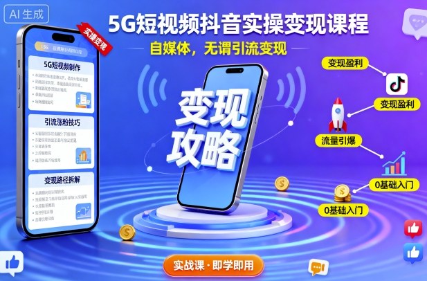 5G短视频抖音实操变现课程,自媒体,无谓引流变现-网赚副业网