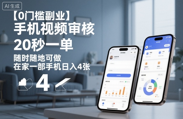 【0门槛副业】手机视频审核,20秒一单,随时随地可做,在家一部手机日入4张【揭秘】-网赚副业网