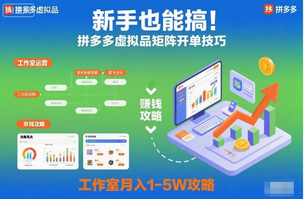 新手也能搞！拼多多虚拟品矩阵开单技巧，工作室月入1-5W攻略【揭秘】-网赚副业网