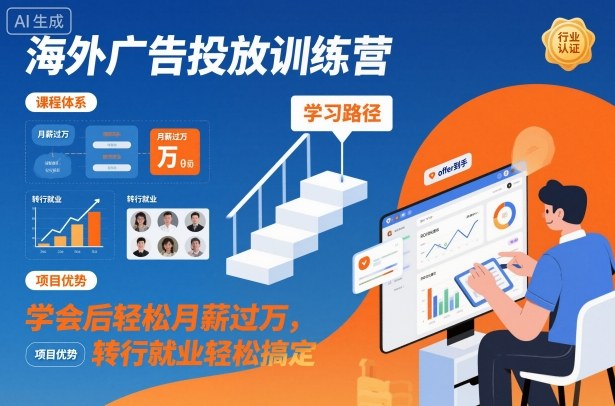 海外广告投放训练营，学会后轻松月薪过万，转行就业轻松搞定-网赚副业网