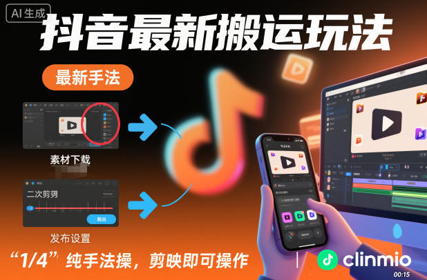 抖音最新搬运玩法,纯手法操作,剪映即可操作-网赚副业网