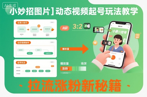 小妙招图片+动态视频起号玩法教学,拉流涨粉新秘籍-网赚副业网