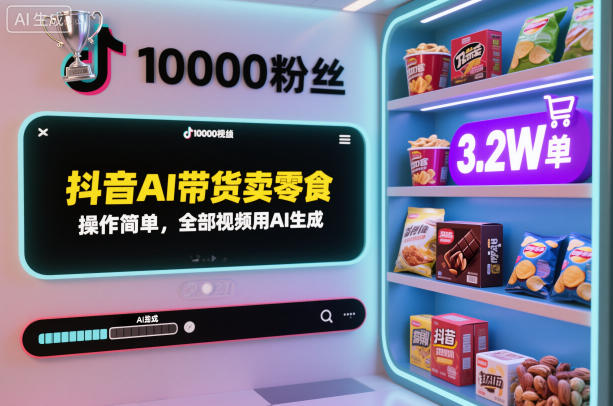 抖音AI带货卖零食,操作简单,全部视频用AI生成,一万粉丝,卖了3.2W单-网赚副业网