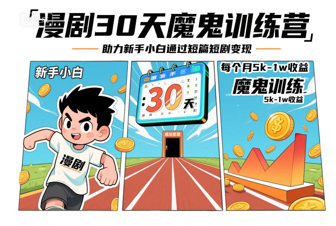 漫剧30天魔鬼训练营,助力新手小白通过短篇短剧变现,每个月5k-1w收益-网赚副业网