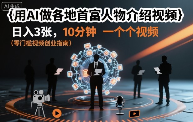 用AI做各地首富人物介绍视频，日入3张，10分钟一个视频-网赚副业网