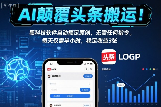 AI颠覆头条搬运!黑科技软件自动搞定原创,无需任何指令。每天仅需半小时,稳定收益3张【揭秘】-网赚副业网