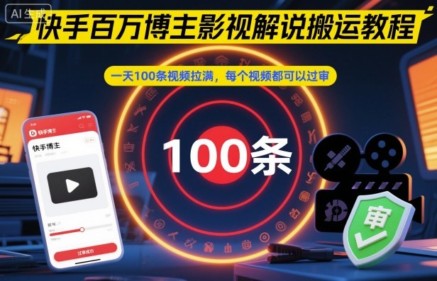 快手百万博主影视解说搬运教程，一天100条视频拉满，每个视频都可以过审-网赚副业网