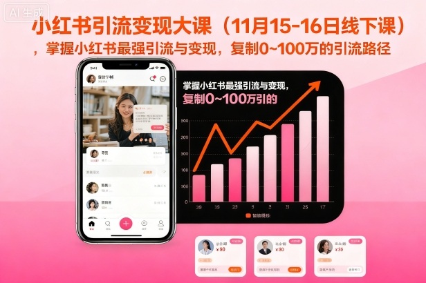 小红书引流变现大课(11月15-16日线下课),掌握小红书最强引流与变现,复制0~100万的引流路径-网赚副业网