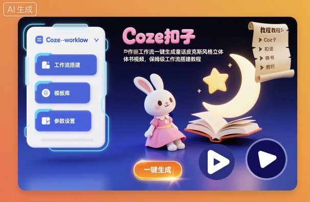 Coze扣子工作流一键生成童话皮克斯风格立体书视频,保姆级工作流搭建教程-网赚副业网