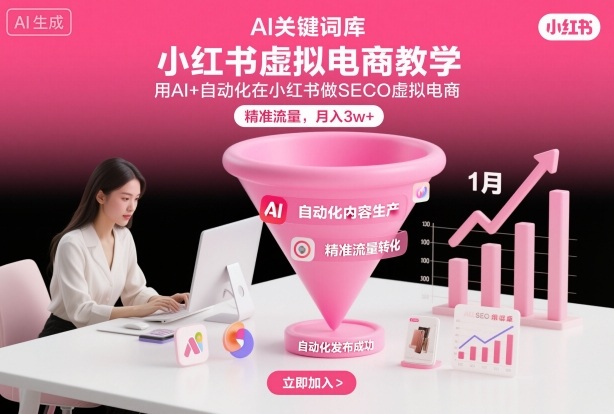 小红书虚拟电商项目,用AI+自动化在小红书做SEO虚拟电商,精准流量,月入3w+-网赚副业网