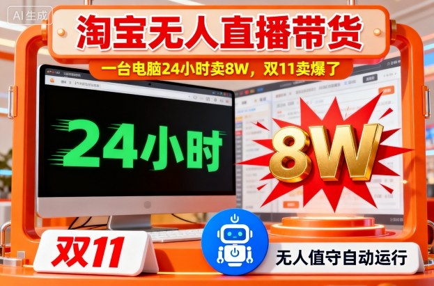 淘宝无人直播带货,一台电脑214小时卖8W,双11卖爆了【揭秘】-网赚副业网