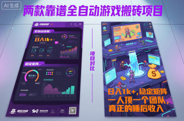 两款靠谱全自动游戏搬砖项目，日入1k+，稳定可矩阵，一人顶一个团队，真正的睡后收入【揭秘】-网赚副业网