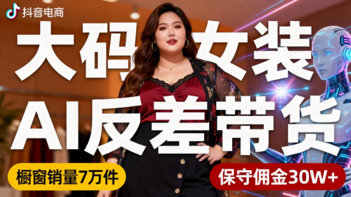 抖音小众赛道,大码女装AI反差带货,不用直播,每天6条作品,橱窗卖7万件,保守佣金30W+-网赚副业网