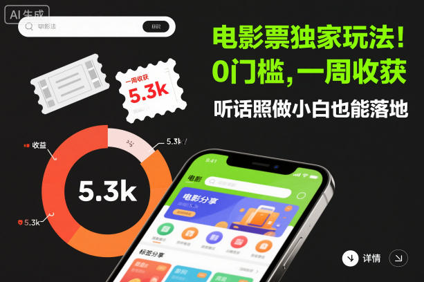电影票独家玩法！0门槛，一周收获5.3k，听话照做小白也能落地【揭秘】-网赚副业网