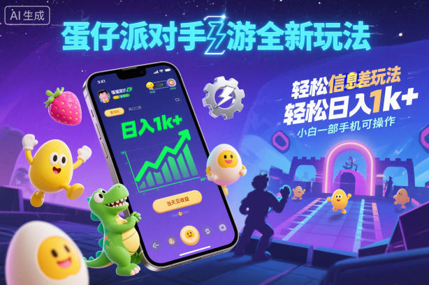 蛋仔派对手游全新玩法,轻松日入1k+,风口信息差玩法,当天见收益,小白一部手机可操作-网赚副业网