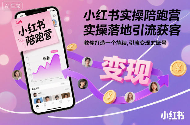 小红书实操陪跑营,实操落地引流获客,教你打造一个持续引流变现的账号-网赚副业网