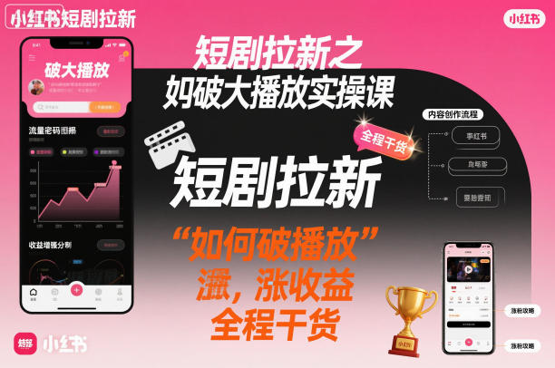 短剧拉新之小红书如何破大播放实操课,如何破播放,涨收益,全程干货-网赚副业网