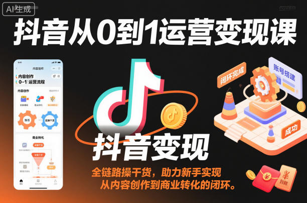抖音从0到1运营变现课,全链路实操干货,助力新手实现从内容创作到商业转化的闭环-网赚副业网
