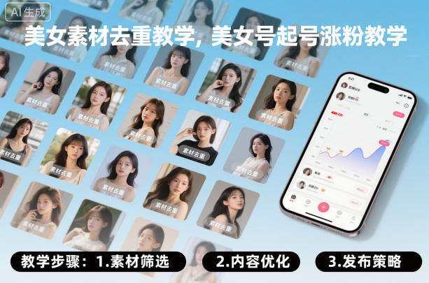 美女素材去重教学,美女号起号涨粉教学-网赚副业网