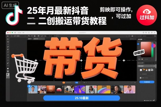 25年10月最新抖音二创搬运带货教程，剪映即可操作，可过抖加-网赚副业网