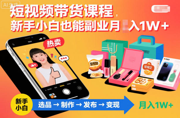 短视频带货课程,新手小白也能副业月入1W+,轻松搞定-网赚副业网
