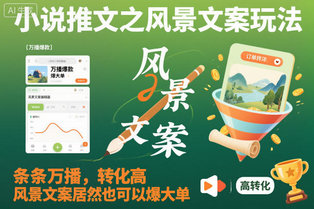 小说推文之风景文案玩法,条条万播,转化高,风景文案居然也可以爆大单!-网赚副业网