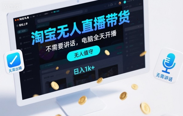 淘宝无人直播带货,不需要出镜,不需要讲话,电脑全天开播,轻松上手,日入1k+【揭秘】-网赚副业网