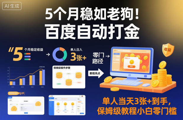 5个月稳如老狗!百度自动打金,单人当天3张+到手,保姆级教程小白零门槛【揭秘】-网赚副业网
