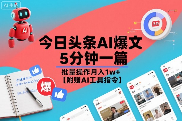 今日头条AI爆文,5分钟一篇,批量操作月入1w+【附赠AI工具指令】-网赚副业网