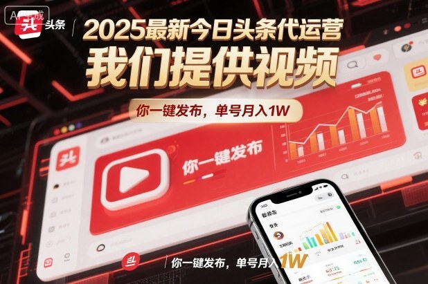 2025最新今日头条代运营，我们提供视频，你一键发布，单号月入1W【揭秘】-网赚副业网