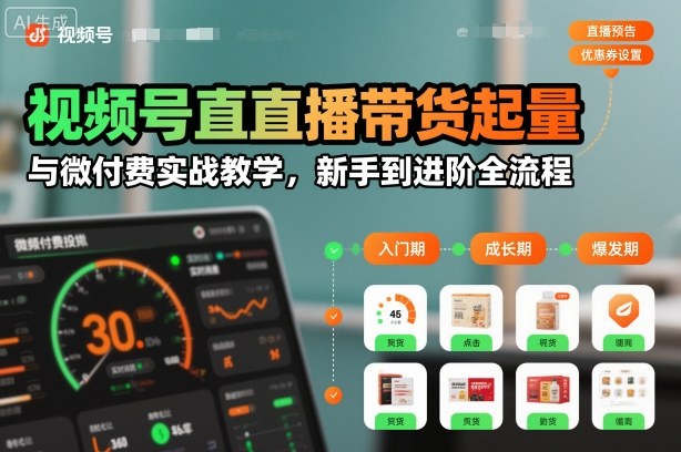 视频号直播带货起量与微付费实战教学,新手到进阶全流程-网赚副业网
