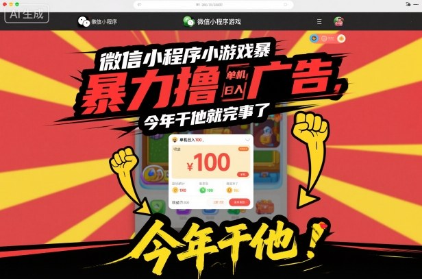 微信小程序小游戏暴力撸广告,单机日入100,今年干他就完事了-网赚副业网