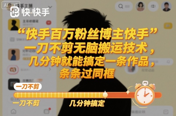 快手百万粉丝博主快手一刀不剪无脑搬运技术,几分钟就能搞定一条作品,条条过同框-网赚副业网