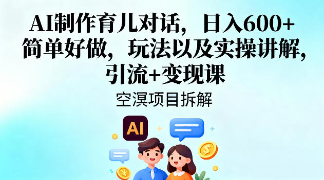AI制作育儿对话,日入6张+,简单好做,玩法以及实操讲解,引流+变现课-网赚副业网