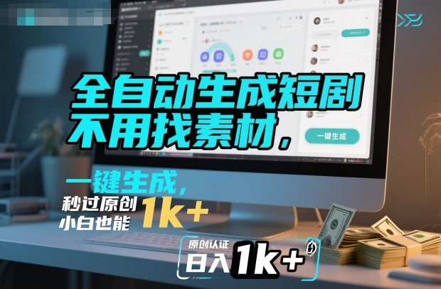 全自动生成短剧,不用找素材,不用剪辑,一键生成,秒过原创,小白也能轻松日入1k+【揭秘】-网赚副业网