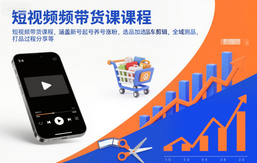 短视频带货课程,涵盖新号起号养号涨粉,选品加选品车剪辑,全域测品,打品过程分享等-网赚副业网