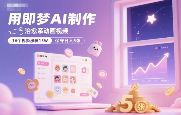 用即梦AI制作治愈系动画视频,16个视频涨粉13W,保守日入5张-网赚副业网