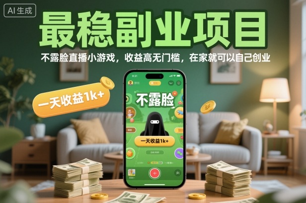 最稳副业项目,不露脸直播小游戏,收益高无门槛,一天收益1k+,在家就可以自己创业【揭秘】-网赚副业网