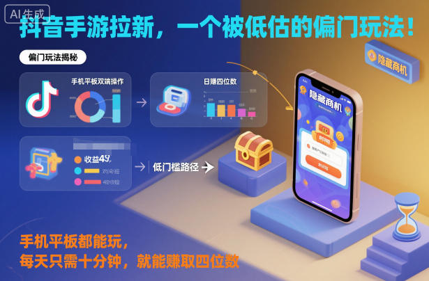 抖音手游拉新,一个被低估的偏门玩法!手机平板都能玩,每天只需十分钟,就能賺取四位数【揭秘】-网赚副业网