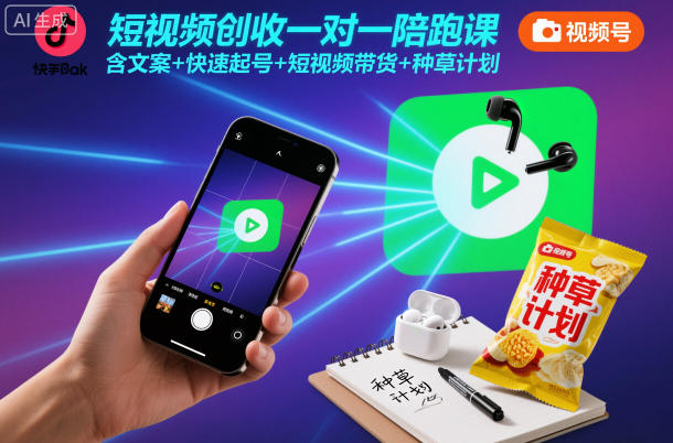 短视频创收一对一陪跑课,含文案+快速起号+短视频带货+种草计划-网赚副业网