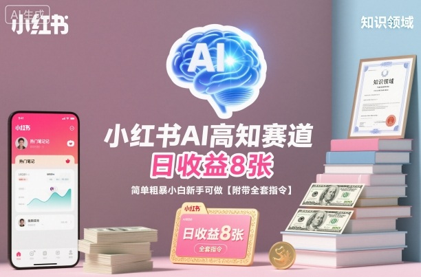 小红书AI高知赛道,日收益8张,简单粗暴小白新手可做【附带全套指令】-网赚副业网